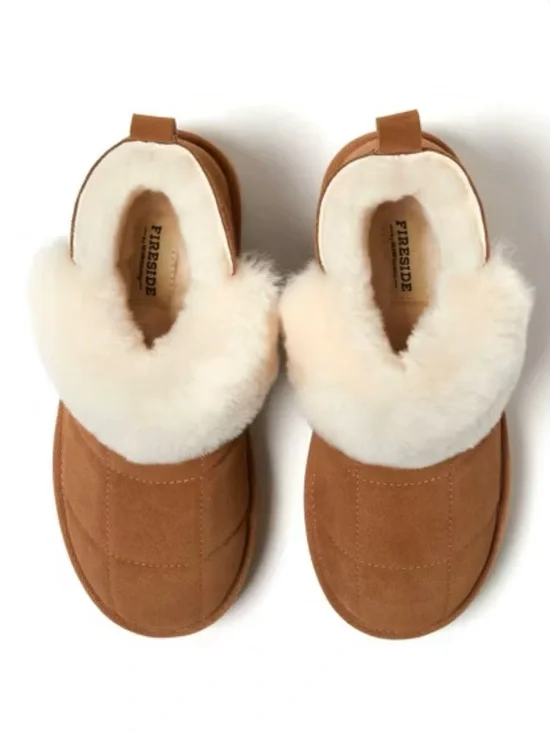 Fireside Dearfoams Women's Bayswater Genuine Shearling Quilted Platform Bootie - Picture 5 of 7